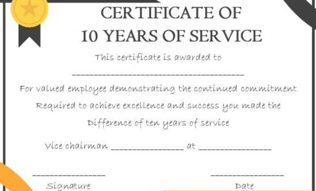 10 Years Service Award Certificate: 10 Templates To Honor In Recognition Of Service Certificate Template