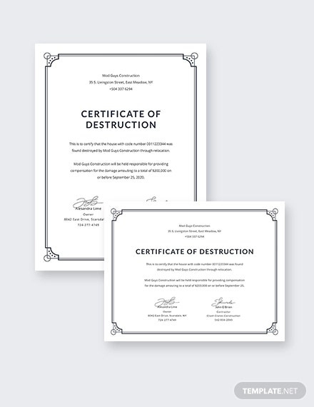 12+ Certificate Of Destruction Template Pdf, Word, Ai Intended For Certificate Of Destruction Template