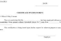 12 Free Sample Employment Certificate Templates Printable For Quality Certificate Of Service Template Free