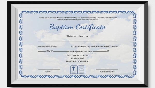 27+ Sample Baptism Certificate Templates Free Sample In Free Christian Baptism Certificate Template