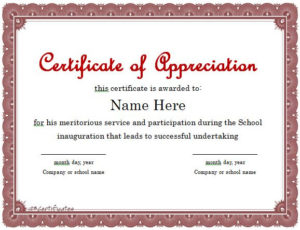31 Free Certificate Of Appreciation Templates And Letters Regarding Printable Certificate Of Recognition Word Template