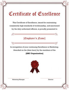 40 Amazing Certificate Of Excellence Templates Printable Throughout Certificate Of Excellence Template Free Download
