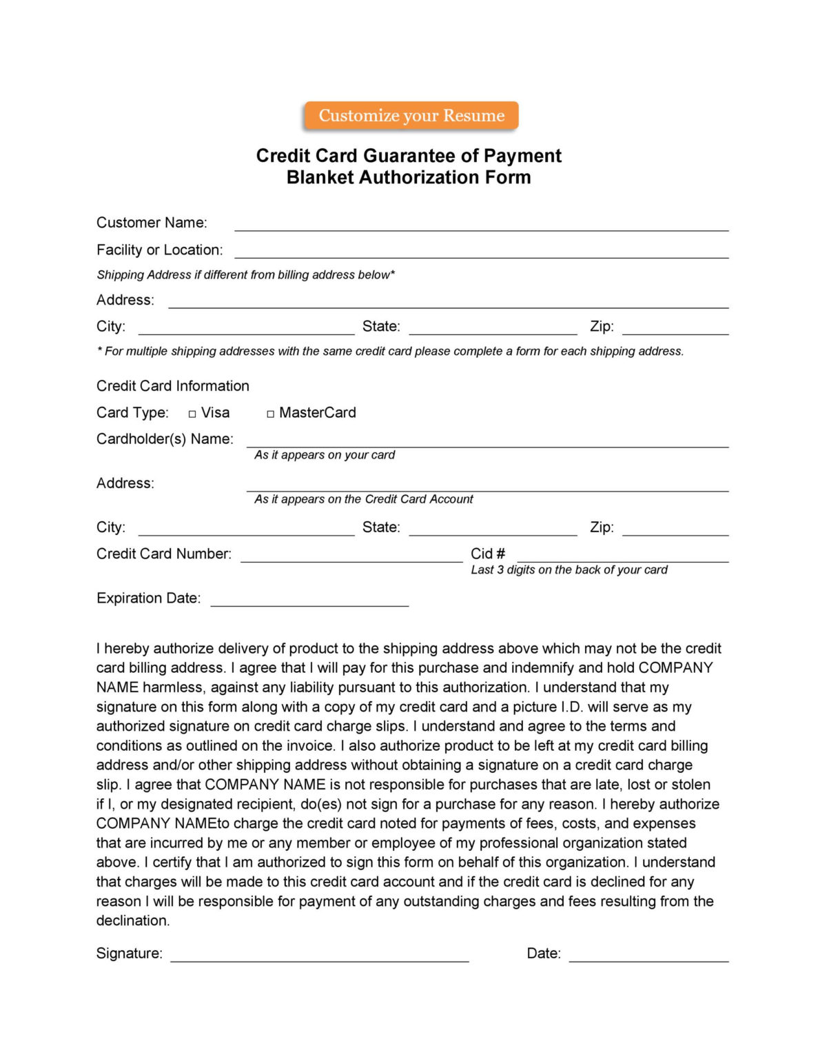 41 Credit Card Authorization Forms Templates Ready To Use Regarding Credit Card Payment Form 5715