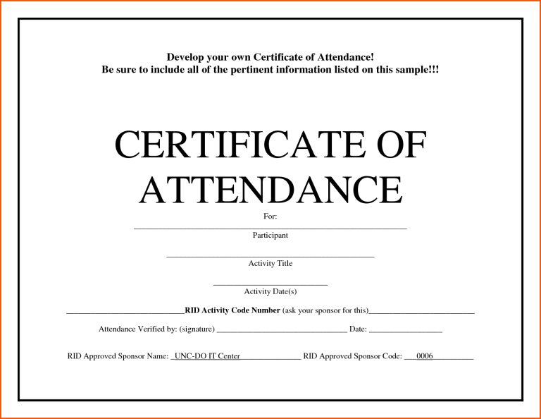 5+ Certificate Of Attendance Templates Word Excel In Printable Attendance Certificate Template Word