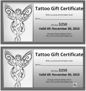 6 Tattoo Gift Certificate Templates | Free Sample Templates Throughout 11+ Tattoo Gift Certificate Template