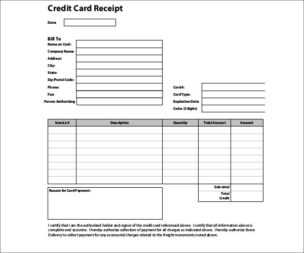 7+ Credit Card Receipt Templates Pdf | Free &amp; Premium Pertaining To Printable Credit Card Payment Slip Template