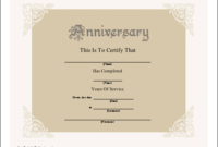 A Beautiful Anniversary Certificate Honoring Years Of With Regard To Employee Anniversary Certificate Template