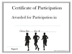 A Certificate Of Participation For Participating In A Race With Regard To Professional Running Certificates Templates Free