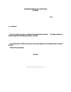 Acknowledgment And Acceptance Of Order Template Pertaining With Regard To Quality Certificate Of Acceptance Template