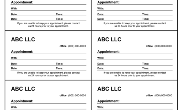 Appointment Card Template For Word For Printable Medical Appointment Card Template Free