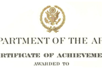 Army Certificate Of Achievement Citation Examples With Regard To Printable Certificate Of Achievement Army Template
