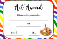 Art Award Certificate (Free Printable) | Printable Art Throughout 11+ Art Certificate Template Free