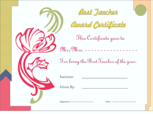 Artist Flower Best Teacher Award Certificate Template Pdf Throughout Quality Best Teacher Certificate Templates Free