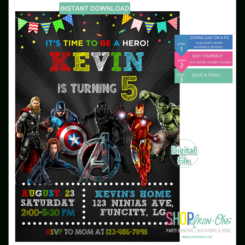 Avengers Birthday Invitation Superheros For Boy Digital Template Editable Pdf + Free Thank You Card Pertaining To Printable Avengers Birthday Card Template