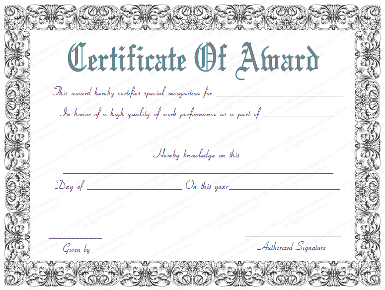 Award Certificate For Best Work Performance Regarding Best Performance Certificate Template