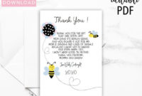 Bee Baby Shower Thank You Template, Baby Shower Thank You Cards, 5"X7", Instant Download, Editable Text And Printable Intended For 11+ Template For Baby Shower Thank You Cards