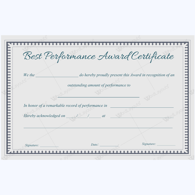 Best Performance Award Certificate 08 Word Layouts | Award With Best Performance Certificate Template