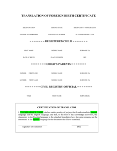 Birth Certificate Translation Template In Word And Pdf Formats Inside Birth Certificate Translation Template