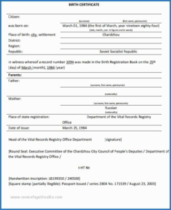 Birth Certificate Translation Template Uscis (12 Pertaining To Printable Mexican Birth Certificate Translation Template