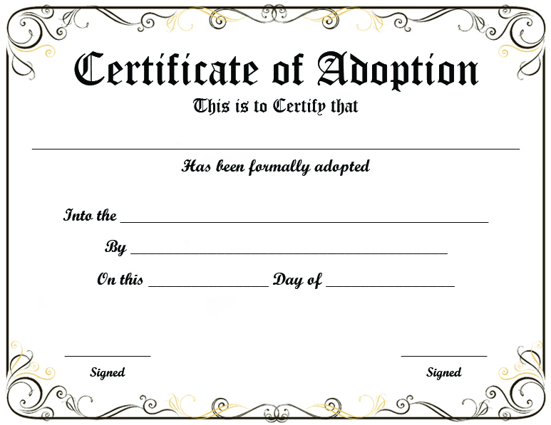 Blank Adoption Certificate Template (9) Templates Example For Blank Adoption Certificate Template