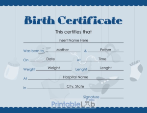Blank Birth Certificate Template In Periwinkle, Bahama Blue With Baby Death Certificate Template