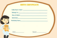 Build Bear Workshop Certificate Birth Template | Birth Intended For Build A Bear Birth Certificate Template