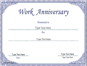 Business Certificate Work Anniversary Certificate Template Pertaining To Anniversary Certificate Template Free
