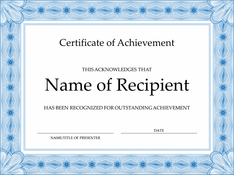Certificate Of Achievement (Blue) Regarding Word Certificate Of Achievement Template
