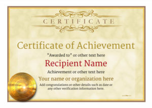 Certificate Of Achievement Free Templates Easy To Use For Certificate Of Accomplishment Template Free