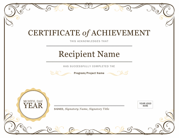 Certificate Of Achievement Inside Quality Word Certificate Of Achievement Template