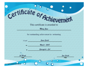 Certificate Of Achievement Swimming Printable Certificate For Swimming Certificate Templates Free