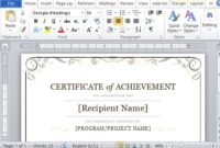 Certificate Of Achievement Template For Word 2013 Inside Certificate Of Achievement Template Word