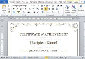 Certificate Of Achievement Template For Word 2013 Regarding Quality Word Certificate Of Achievement Template