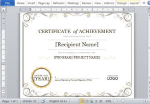 Certificate Of Achievement Template For Word 2013 With Regard To Certificate Of Achievement Template Word