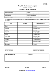 Certificate Of Analysis Template (1) Templates Example With Regard To Certificate Of Analysis Template