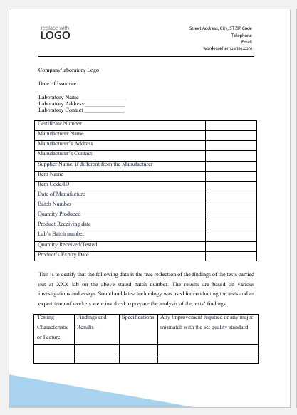 Certificate Of Analysis Templates For Ms Word | Word &amp; Excel Intended For Quality Certificate Of Analysis Template