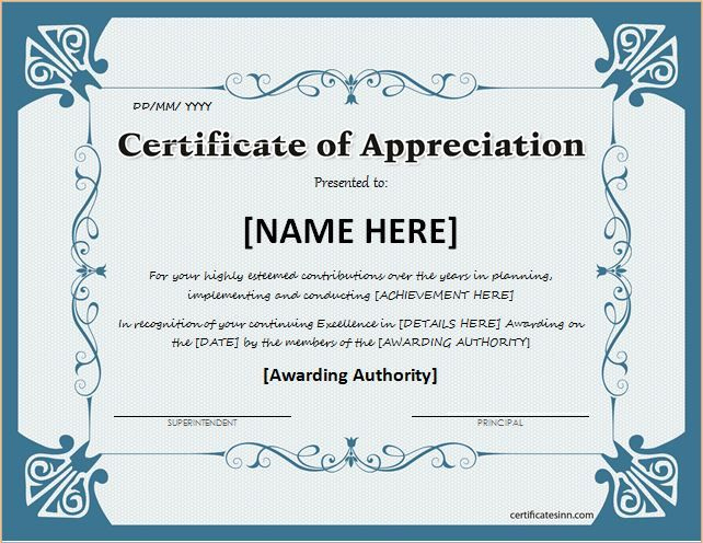 Certificate Of Appreciation For Ms Word Download At Http In Printable Free Certificate Of Appreciation Template Downloads