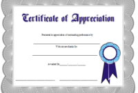 Certificate Of Appreciation Printable Certificate Pertaining To 11+ Printable Certificate Of Recognition Templates Free