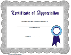 Certificate Of Appreciation Printable Certificate Pertaining To 11+ Printable Certificate Of Recognition Templates Free