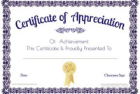 Certificate Of Appreciation Template, Certificate Of Within Printable Thanks Certificate Template