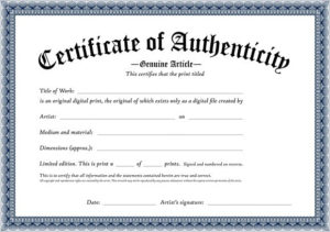 Certificate Of Authenticity Of An Original Digital Print Within Professional Certificate Of Authenticity Template