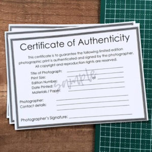 Certificate Of Authenticity Pdf For Photographic Prints / Fine Art Photography With Room For Photographer / Artist Details In Professional Photography Certificate Of Authenticity Template