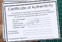 Certificate Of Authenticity Pdf For Photographic Prints / Fine Art Photography With Room For Photographer / Artist Details Within Certificate Of Authenticity Photography Template
