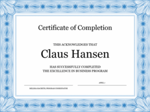 Certificate Of Completion (Blue) Inside Class Completion Certificate Template