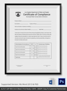 Certificate Of Compliance Template – 12+ Word, Pdf, Psd, Ai For Printable Certificate Of Compliance Template