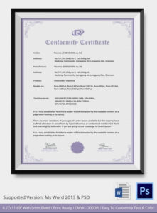 Certificate Of Conformance Template 9+ Word, Psd, Ai With Regard To Best Certificate Of Conformance Template