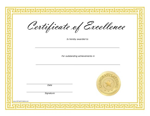 Certificate Of Excellence Free Printable For Quality Certificate Of ...