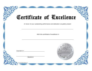 Certificate Of Excellence Template Free Download 11 In 2020 Inside Printable Certificate Of Excellence Template Free Download