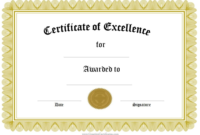 Certificate Of Excellence Template Free Download (8 Pertaining To Certificate Of Excellence Template Free Download