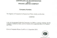Certificate Of Incorporation For Limited Companies With Regard To Free Share Certificate Template Companies House